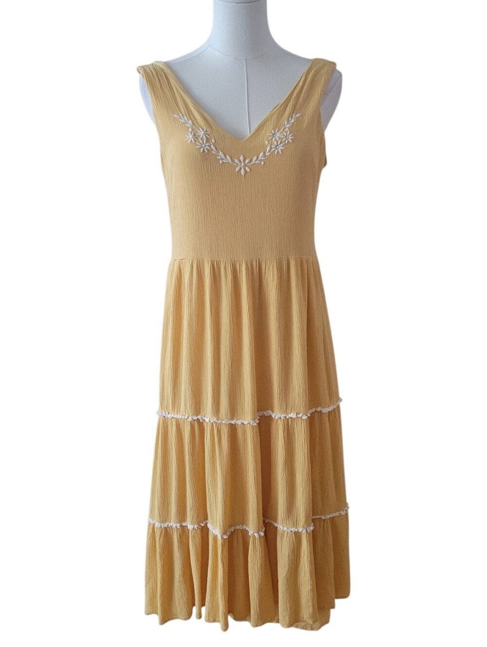 Joie Golden Yellow Crinkle Gauze Embellished Sundress Midi Dress Size 4